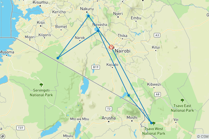 Map of 9-Day Best Big Five Kenya Private Luxury Safari - 4 X 4 Land Cruiser Tour