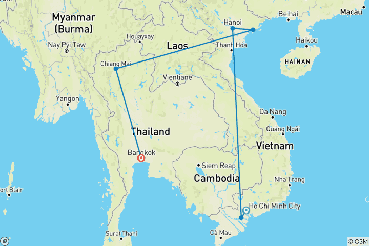 Kaart van Verken Vietnam en Thailand in 10 dagen