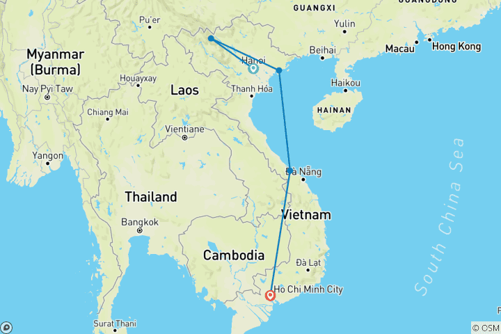 Karte von Abenteuer Vietnam Privatreise - 12 Tage