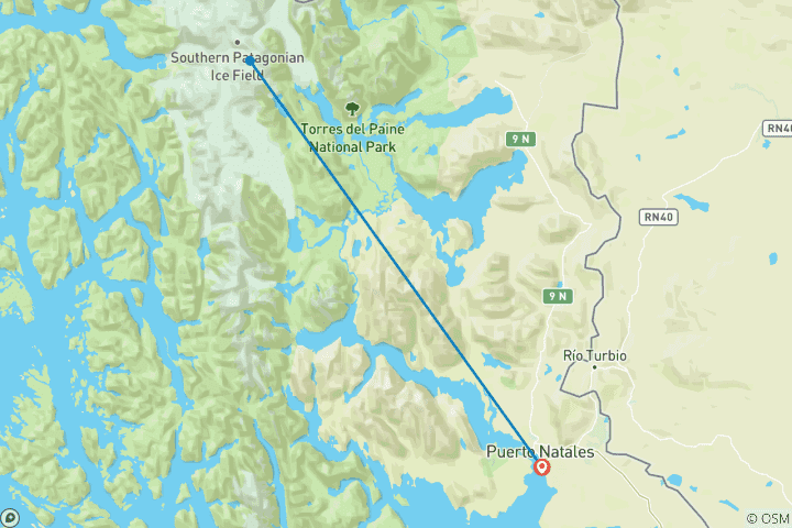 Map of W-Trek in Torres del Paine Standard – Self Guided (5 Days / 4 Nights)