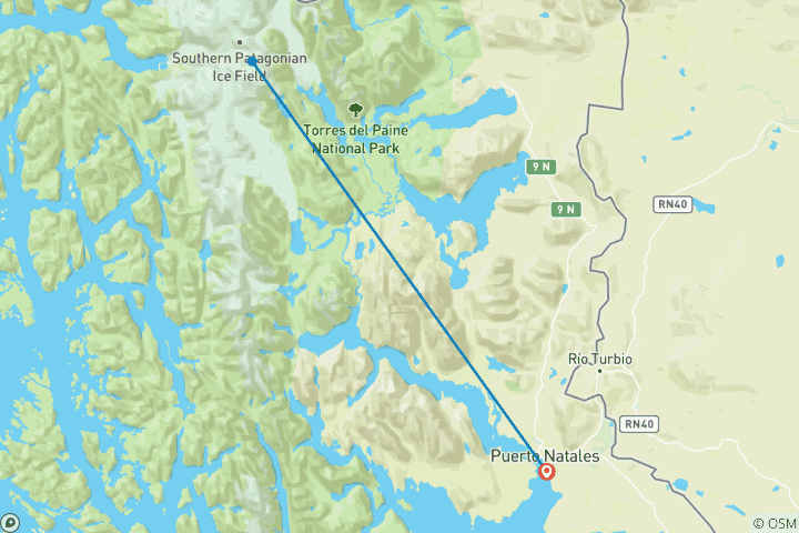 Carte du circuit W- Trek à Torres del Paine Express - Autoguidé - 4 Jours / 3 Nuits