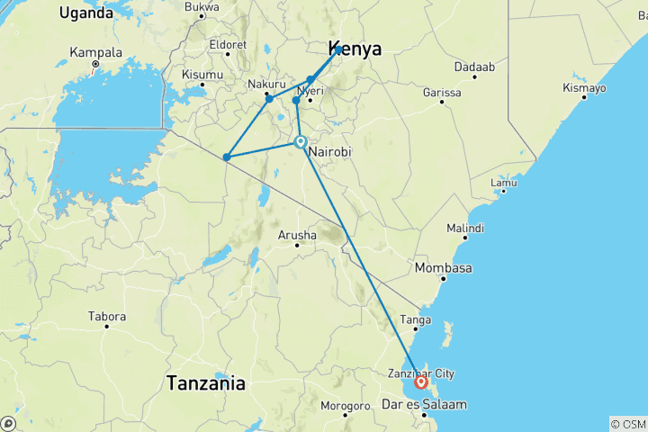 Map of Wonders of Kenya (Zanzibar Extension, 12 Days)