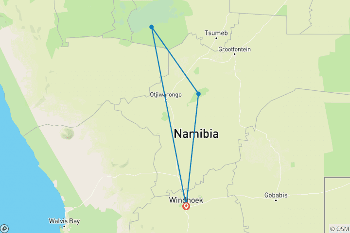 Map of Etosha Safari Adventure, Self-drive