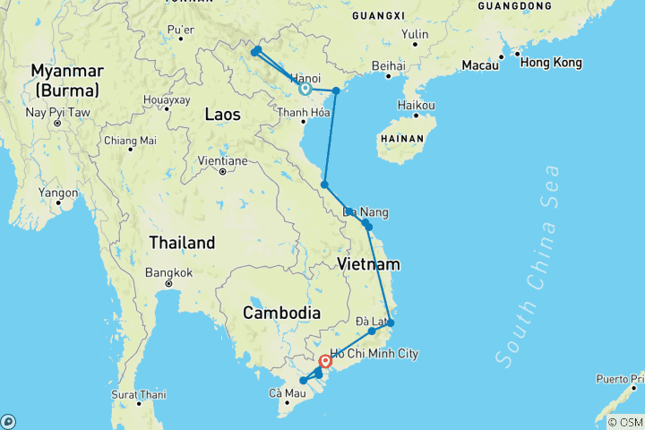 Carte du circuit Exploration personnalisée du Vietnam avec guide privé et départ quotidien