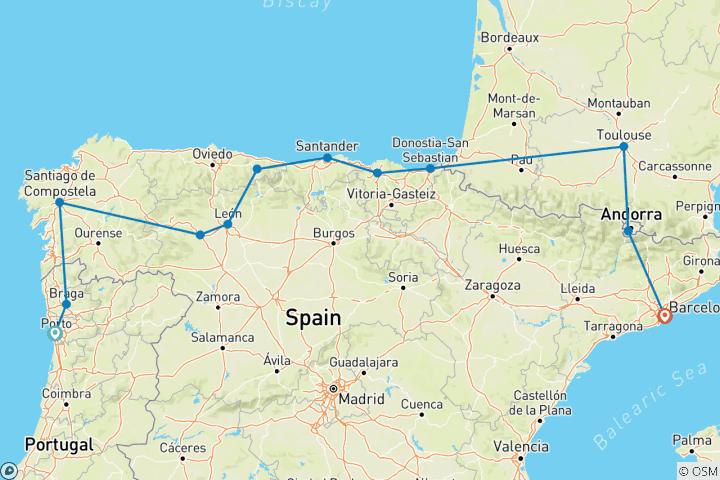 Carte du circuit Nord du Portugal et de l'Espagne - visite de l'usine Airbus