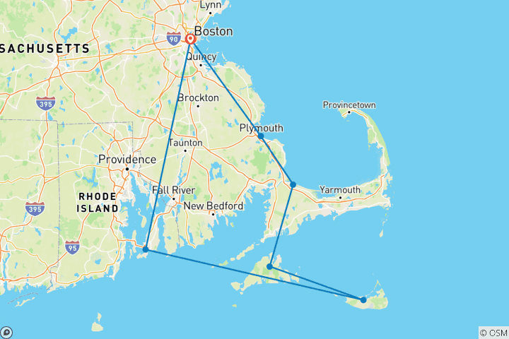 Carte du circuit Boston, Cape Cod et les îles (classique, 8 jours)