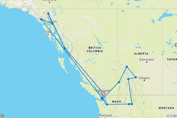 Carte du circuit Rocheuses canadiennes et côte pacifique - 21 jours