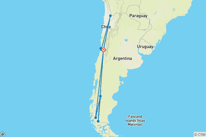 Karte von Das Beste aus Chile von Atacama nach Patagonien (Rundreise, Basis, 11 Tage)