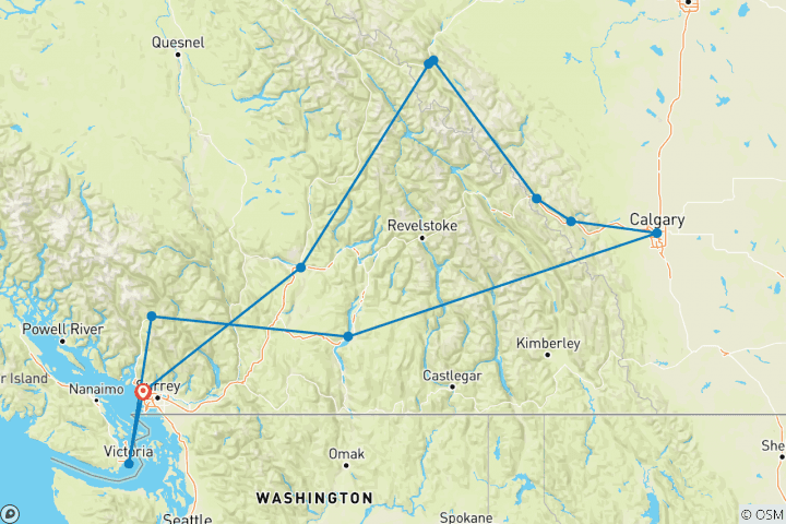 Carte du circuit Majesté des Rocheuses - Stampede, sans croisière, GoldLeaf, 16 jours