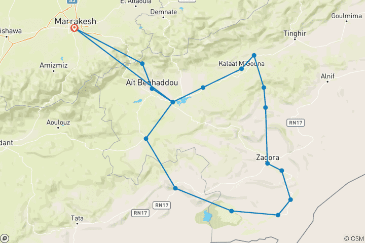 Karte von Erg Chigaga Dünen Privatreises ab Marrakesch 4 Tage