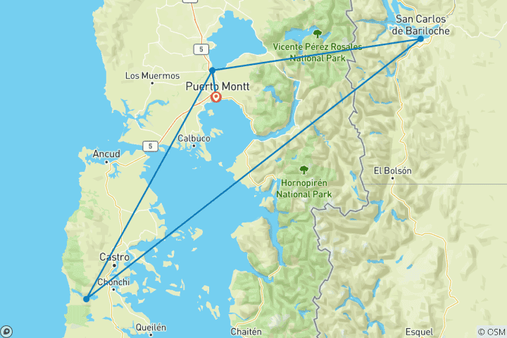 Karte von Querung der Andenseen zwischen Chile und Argentinien - 7 Tage