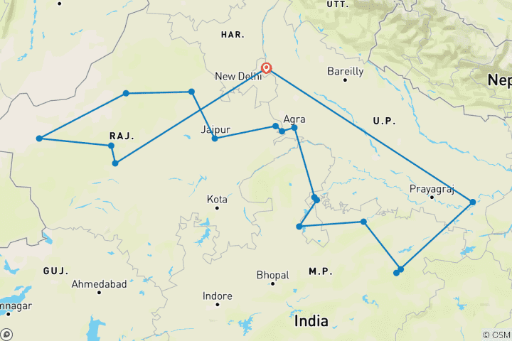 Karte von Nordindien Rundreise