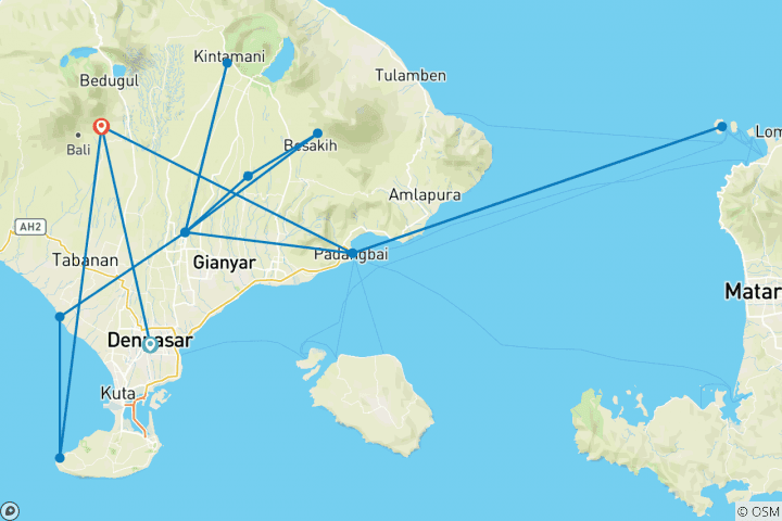 Kaart van Hoogtepunten van Bali en Gili, privétour