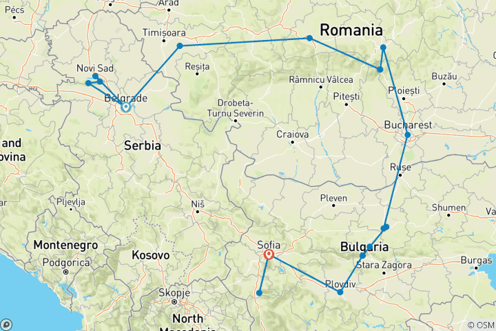 Carte du circuit Le meilleur de la Serbie, de la Roumanie et de la Bulgarie