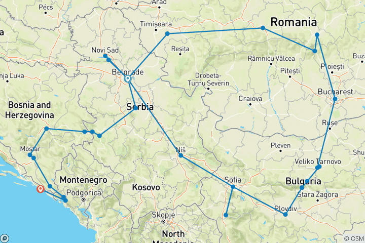 Carte du circuit Privé - Grand cercle des Balkans, 19 jours