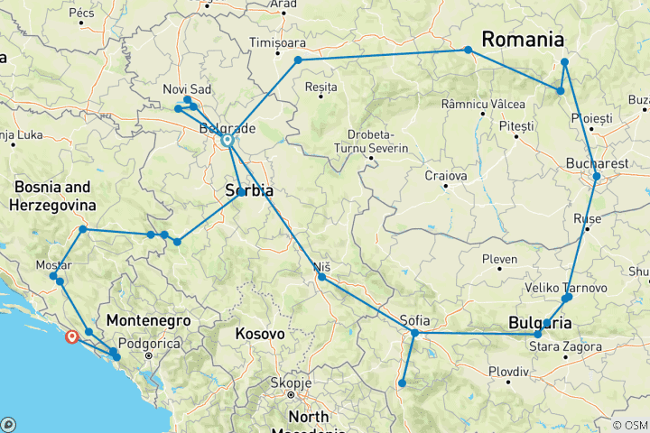 Carte du circuit Privé - Grand cercle des Balkans, 19 jours