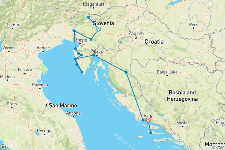 Map of Balkan Extended - Ljubljana to Split