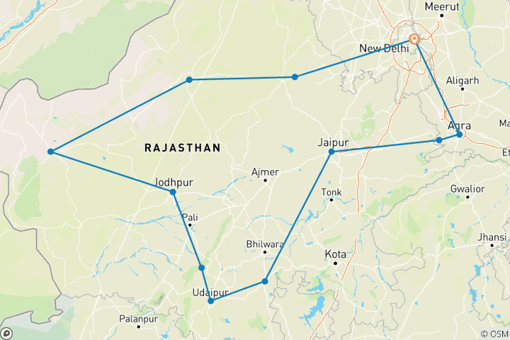 Kaart van Klassieke rondreis door Rajasthan