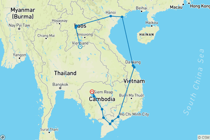 Map of 18-DAY BEST OF INDOCHINA TOUR