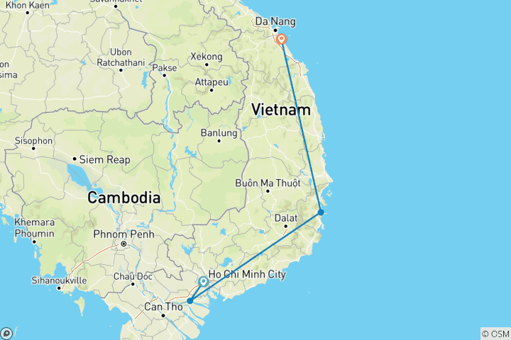 Map of BEST OF CENTRAL & SOUTHERN VIETNAM TOUR