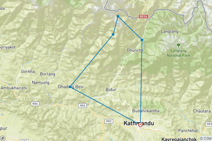 Karte von Ruby-Tal Yoga Trekking Tour - 10 Tage