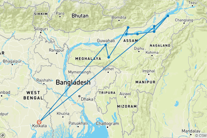 Kaart van Rondreis door Oost-India