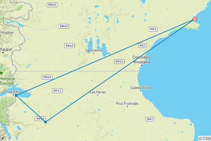 Karte von Argentinien & Chile: Nordwestliche Region von Santa Cruz & Marmorkathedralen - 5 Tage