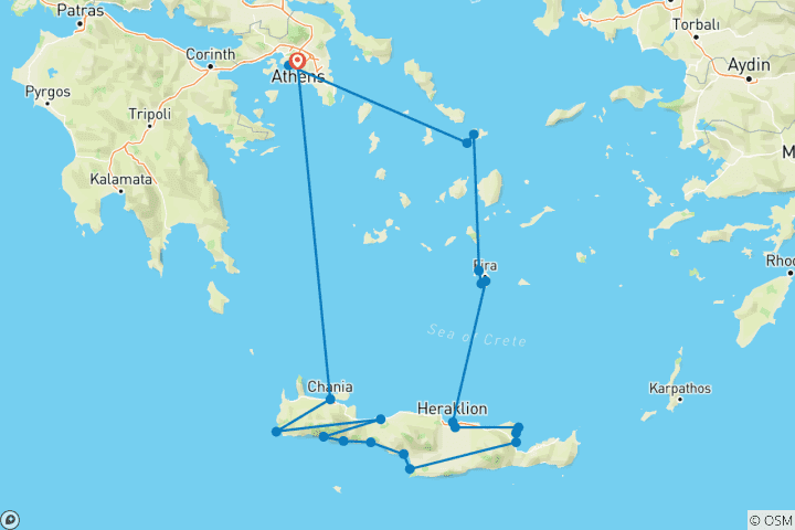 Map of Incredible Crete, Santorini, Myconos (small group, Discovery, Culture, food)