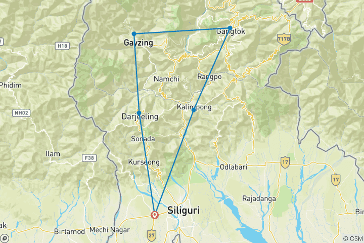 Carte du circuit Les délices du Nord- Est - Sikkim et Bengale - un circuit économique