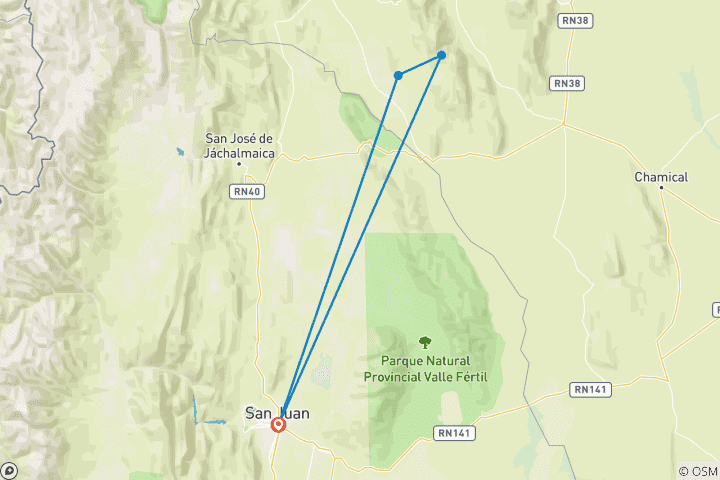 Map of San Juan: Ischigualasto, Moon Valley & Talampaya - 3 days