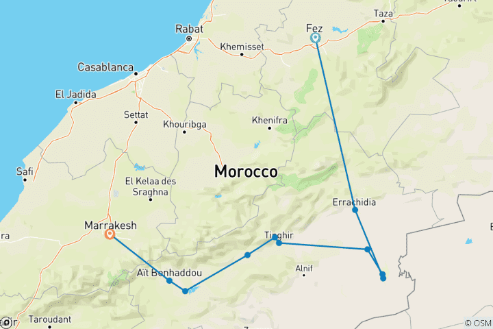 Map of Essential Morocco & Desert Tour