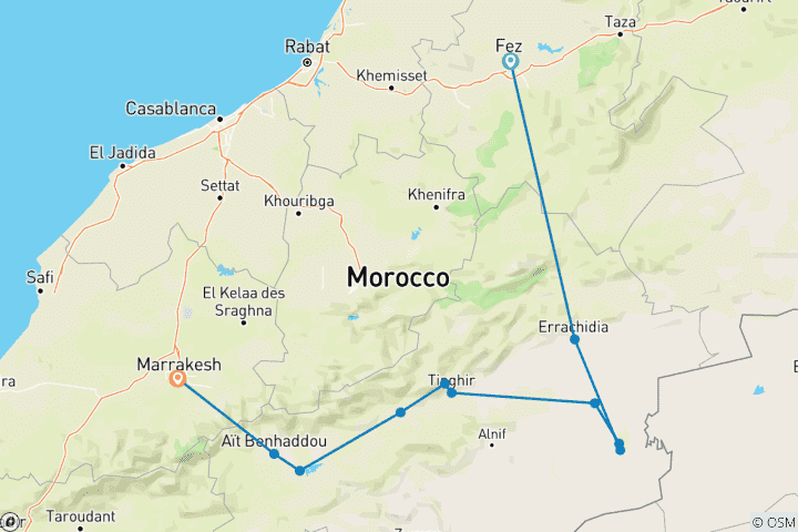 Carte du circuit Circuit essentiel au Maroc et dans le désert