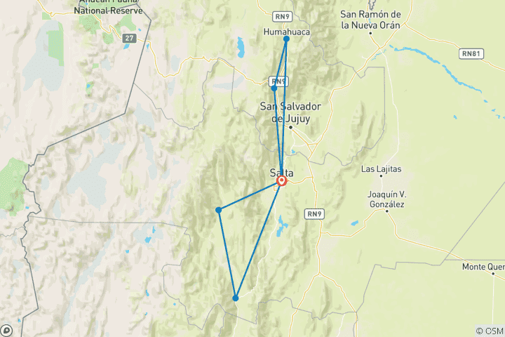 Map of AWESOME JOURNEY TO THE CLOUDS. 7 DAYS THROUGH THE MAGNIFICENT NORTHWEST ARGENTINE