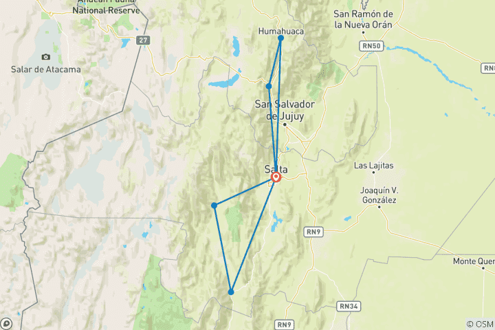 Map of AWESOME JOURNEY TO THE CLOUDS. 7 DAYS THROUGH THE MAGNIFICENT NORTHWEST ARGENTINE