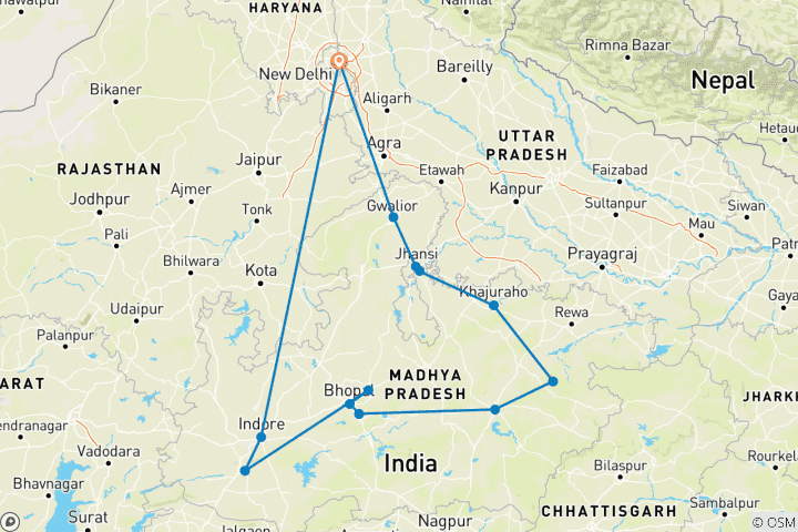 Kaart van Hoogtepunten van Madhya Pradesh