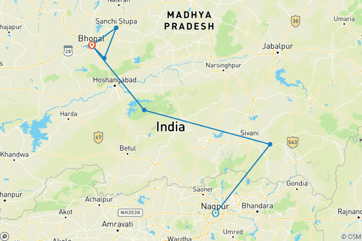 Map of Central India Wilderness Trail: Nagpur to Bhopal Expedition