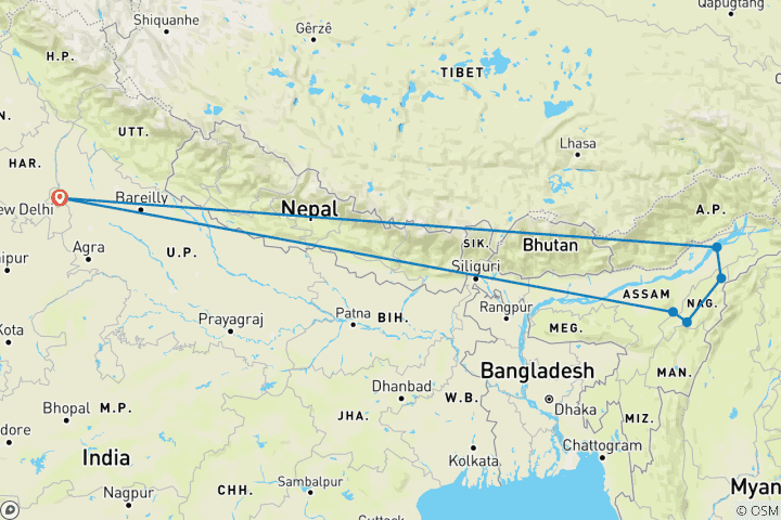 Map of Tour to Nagaland