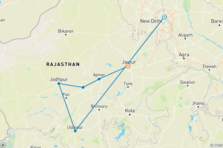 Map of Historical Rajasthan Tour