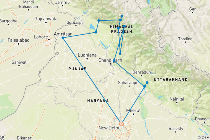 Kaart van Odyssee door de Himalaya