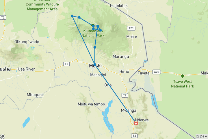 Map of Climb Kilimanjaro - Lemosho Route 7 Day CLIMB **Qualified Mountain Guides & Sustainability Certification**