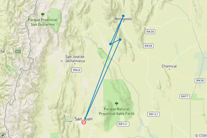 Karte von San Juan und La Rioja: Ischigualasto, Talampaya, Valles Iglesianos & Chilecito - 5 Tage