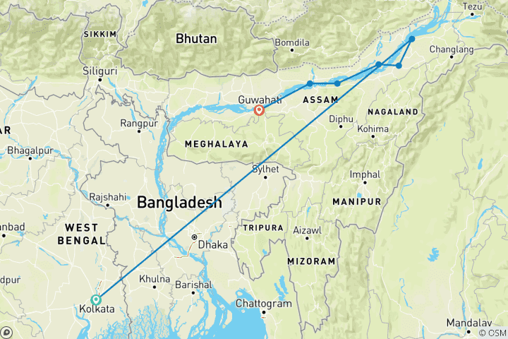 Karte von Brahmaputra Kreuzfahrt mit Nordindien Entdeckungsreise