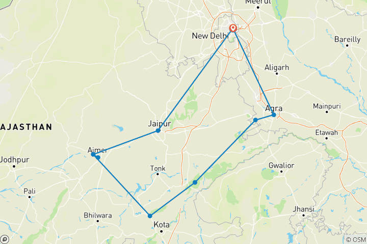 Carte du circuit L'enchantement de Ranthambore : Triangle d'or et escapade à Bundi