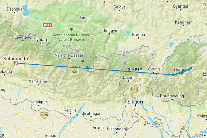 Carte du circuit Royaume du Bhoutan