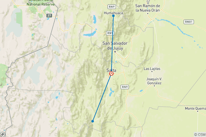 Map of 4-days in Salta: Humahuaca valley & wineries in Cafayate