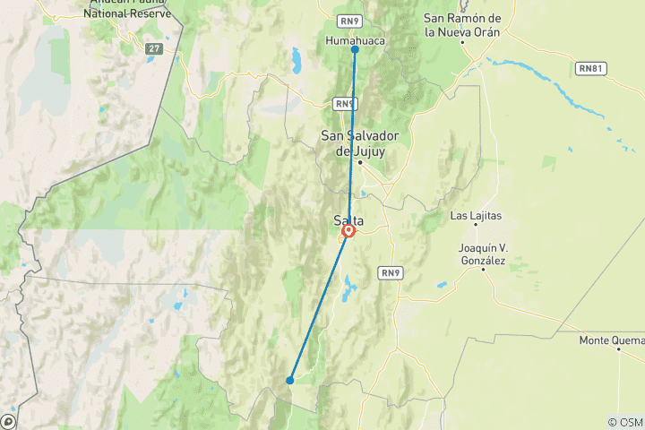 Mapa de 4 días en Salta: Valle de Humahuaca y bodegas de Cafayate