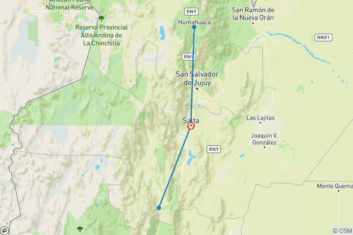 Karte von Salta: Humahuaca-Tal & Weinkellereien in Cafayate 4 Tage