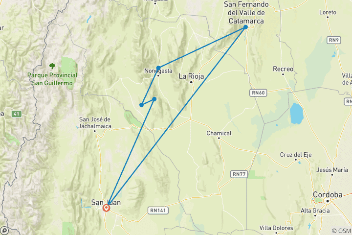 Karte von Argentinien - Trias und uralte Adobe-Straßen: San Juan, La Rioja und Catamarca 7 Tage