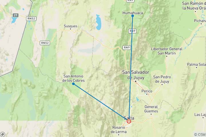 Kaart van 4-daagse Noord-Argentinië: Salta & Trein naar de Wolken