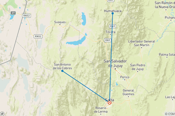 Map of 4 days Discovering Amazing Salta - Full Nature & Adventure